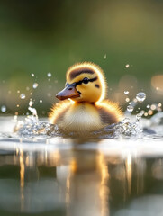 charming duckling splashing in a calm pond