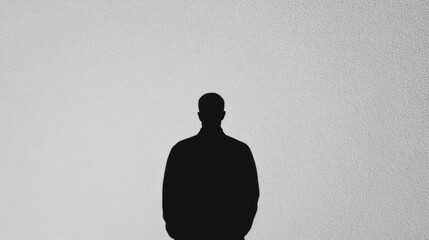 Shadow play highlights a person's silhouette against a textured background in a minimalist composition that emphasizes contrast and form