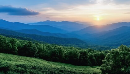 Fototapeta premium A mountain range with a beautiful sunset in the background