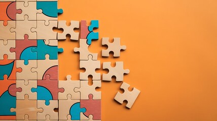 A puzzle with missing pieces on orange background representing problem solving for business