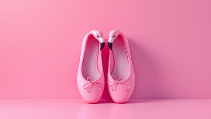 Flamingo-inspired shoes showcasing playful style against a solid pink backdrop, symbolizing the flamingo dance.