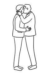 Gay wedding, happy male gay couple kissing vector illustration