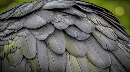 Obraz premium Black bird feathers close-up, zoo background, nature texture, wildlife design