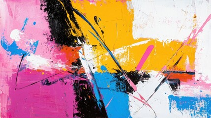 Vibrant Abstract Expressionist Acrylic Painting with Dynamic Brush Strokes and Colorful Splashes