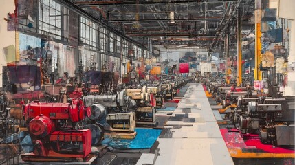 Factory Floor Collage Art Industrial Machinery Print