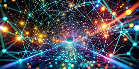 Obraz premium 3D AI photo: cyberpunk data flowing through a tunnel.