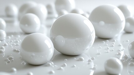 Spheres of Simplicity: A minimalist arrangement of pristine white spheres, bathed in soft light, creates a mesmerizing and elegant abstract composition, evoking a sense of purity and serenity.