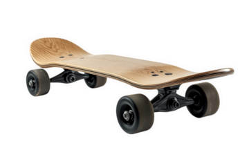 skateboard with a sleek wooden deck and four black wheels. designed for recreational use and sports activities the minimalist design highlights the craftsmanship of the board. making it suitable for b