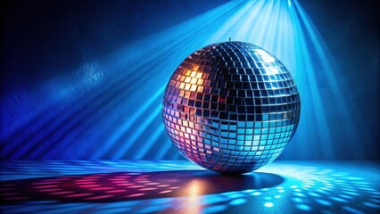 Obraz premium Blue minimalist background highlights disco ball's reflective forms.