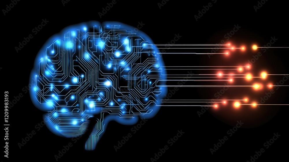 Poster advanced digital brain concept with ai symbols, glowing circuits, and network patterns, emphasizing 