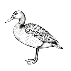 Obraz premium Detailed Ink Drawing of a Domestic Duck Poultry Bird Illustration Farm Animal Black and White