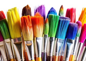 Fototapeta premium Colorful brushstrokes stand out on white background.