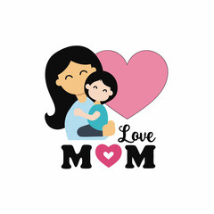 A dreamy sticker of a silhouette of a mom and child hugging, framed by glowing hearts