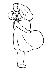 Bride and groom vector illustration, the groom is lifting the bride, and the couple is gazing at each other romantically