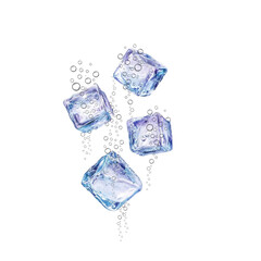 Obraz premium 4 flying ice cubes, png transparent background