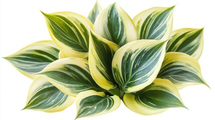 Green and Yellow Variegated Leaf Plant on White Background