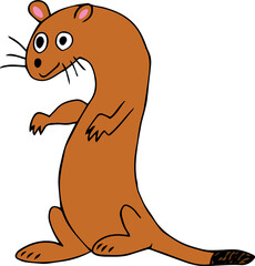 funny smiling otter brown color with whiskers and tail black at the end bending stands on hind legs