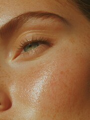 Detailed close-up of freckled skin and eye showcasing natural beauty and texture, perfect for skincare and beauty themes.