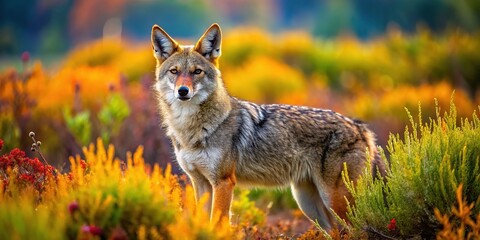 Obraz premium Realistic coyote in outdoor setting.