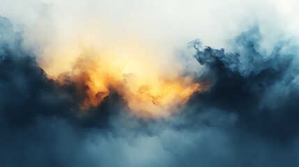 Obraz premium Fiery Sunset Cloudscape: A dramatic and moody cloudscape, where fiery orange and yellow hues from the setting sun pierce through dark, brooding clouds.