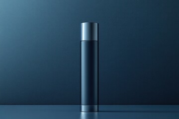 Fototapeta premium Dark blue cosmetic bottle, studio shot, sleek design, product mock-up
