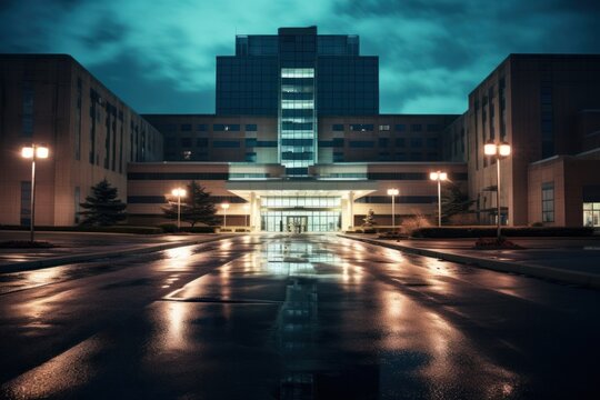 Fototapeta Modern hospital building architecture lighting street