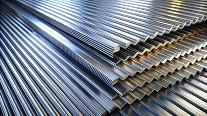 Close-up view of stacked corrugated and flat metal sheets, showcasing industrial material textures and patterns