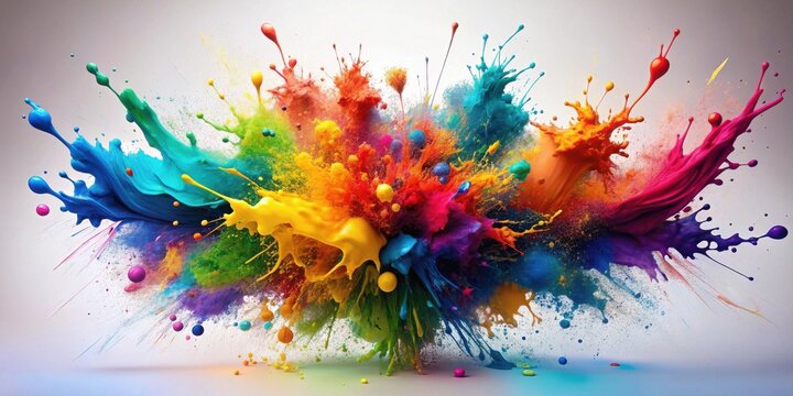 A vibrant explosion of multicolored paint droplets and splashes creating a dynamic and artistic visual spectacle