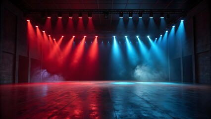 Moody Stage Red & Blue Spotlights with Dramatic Smoke Effects V4