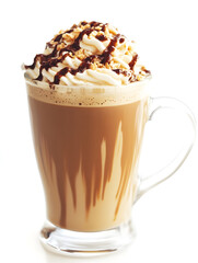 Delicious Iced Coffee with Whipped Cream and Chocolate Drizzle in Glass Mug : Generative AI
