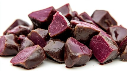Delicious and Fresh Chunks of Purple Sweet Potato on White Background