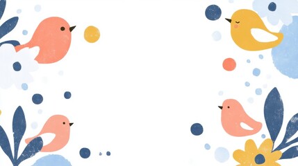 Whimsical Birds and Flowers in Soft Pastel Colors for Creative Use