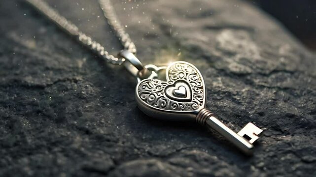 A door key with a heart-shaped tip. Seamless 4K looping timelapse video animation background