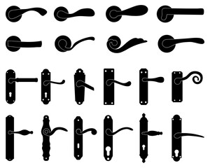Black silhouettes of door handles on a white background	