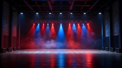 Moody Stage Red & Blue Spotlights with Dramatic Smoke Effects V5