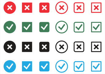 Set vector checkmark and cross  isolated on white background. Symbol for right and wrong choices.