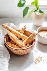 Enjoying amaranth sticks with sesame sauce in a warm, natural setting