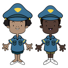 Boy and girl cartoon characters wearing police officer costume and playing. Best for sticker, logo, and mascot with profession themes for kids © taggtoon