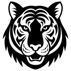 A black and white tiger head with a black triangle on the front
