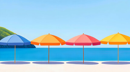 sun umbrellas on the Monterosso al Mare beach, Cinque Terre, Italy