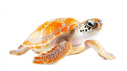 Colorful Sea Turtle with Detailed Shell on White Background