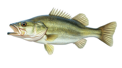 detailed illustration of a largemouth bass. showcasing its distinctive features such as the elongated body. prominent dorsal fin. and characteristic coloration the depiction emphasizes the fish's natu