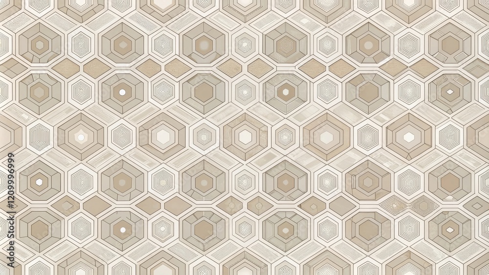 Wall mural abstract hexagonal geometric pattern design in neutral tones