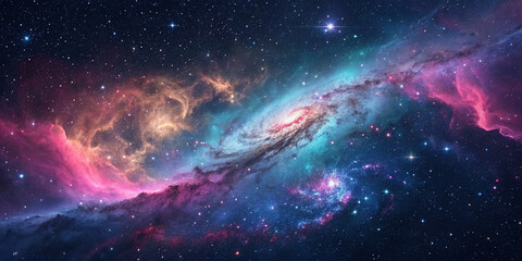 Fototapeta premium Mesmerizing Nebula Galaxy with Colorful Cosmic Waves in a Vibrant Display