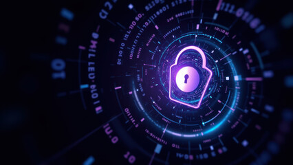 Fototapeta premium Secure AI technology with futuristic digital design and encryption lock symbol.