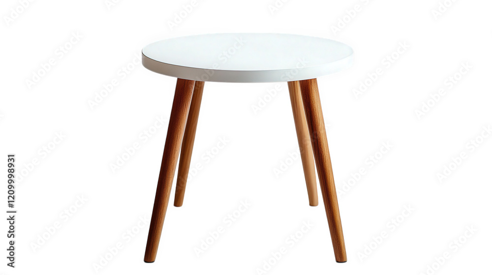 Wall mural a minimalist round table with a white top and wooden legs. designed for functional use in various settings such as homes or offices this piece exemplifies modern furniture design. emphasizing simplici