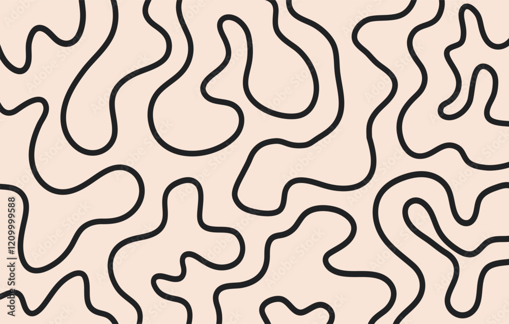 Aufkleber Abstract horizontal background with dynamic linear waves. Trendy vector illustration in style retro 60s, 70s. Beige and black colors