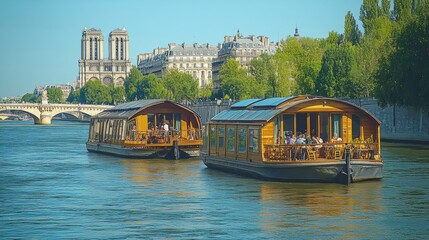 Scenic View of Houseboats on the Seine River in Paris, France