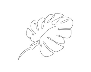One continuous line drawing monstera leaf vector illustration. Tropical leaf monoline design.