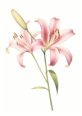 Naklejka premium Soft pink Lily branch lily illustration botanical